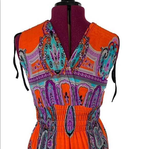 Long Maxi Paisley Print Short Sleeve Column Stretch Dress Women's Size XL - Picture 5 of 8